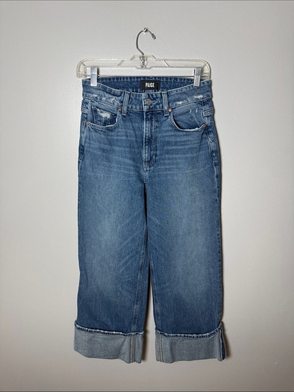PAIGE Sasha Ankle Wide Cuff Cropped Jeans in Medium Blue Wash Size 27